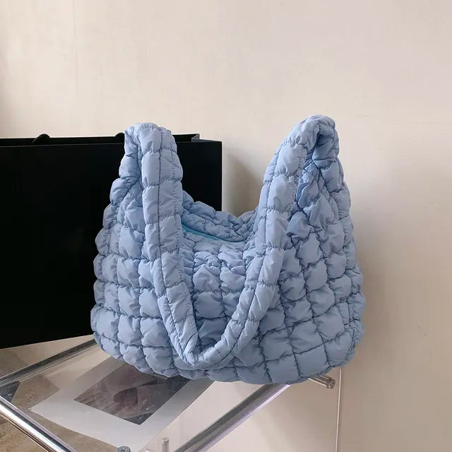 Quilted Padded Crossbody Bag for Women Pleated Bubbles Cloud