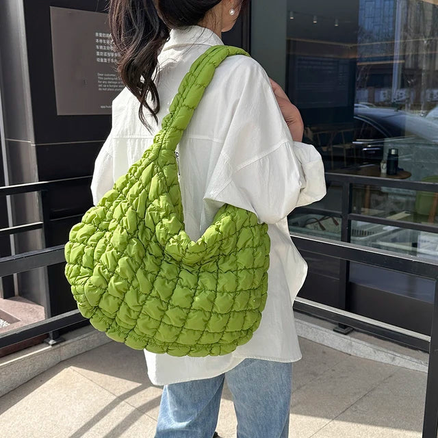 Quilted Padded Crossbody Bag for Women Pleated Bubbles Cloud